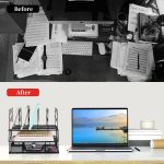 gianotter Desk Organizers and Accessories, Office Supplies Desk Organizer with Sliding Drawer, Double Tray and 5 Upright Sections (Black) - Image 2